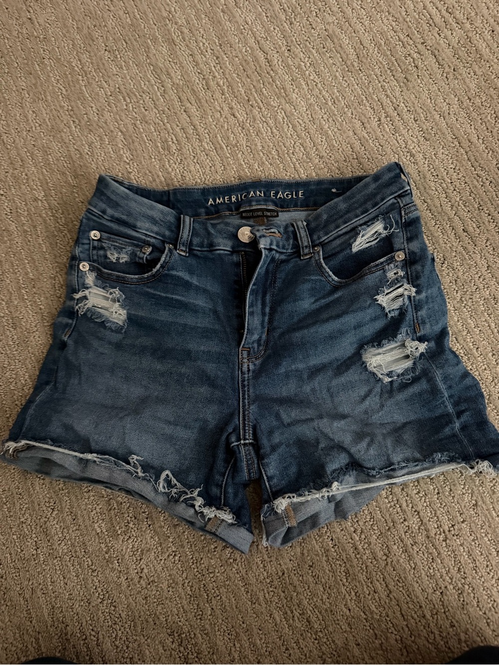 American Eagle Outfitters Blue Distressed High-Rise Denim Shorts